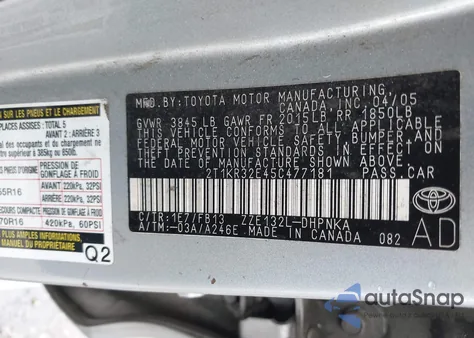 2005 Toyota Matrix Xr from USA, damaged, VIN 2T1KR32E45C477181